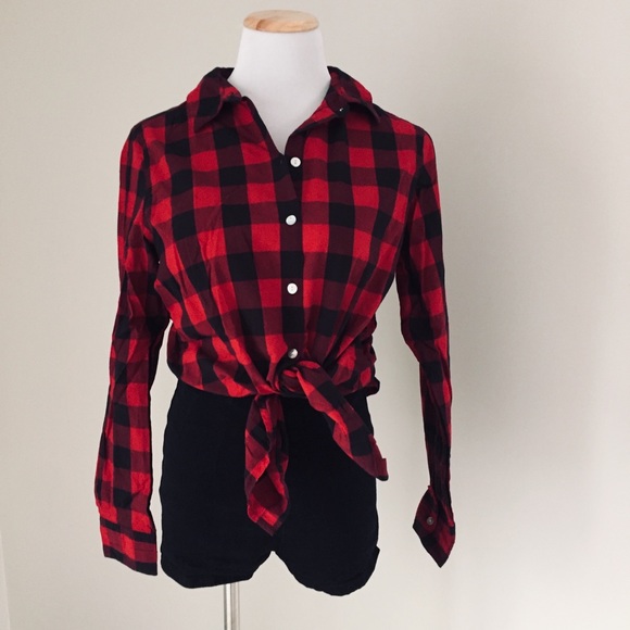 Foxcroft Tops - Foxcroft red and lack plaid button up blouse